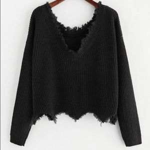 Black cropped raw cut sweater